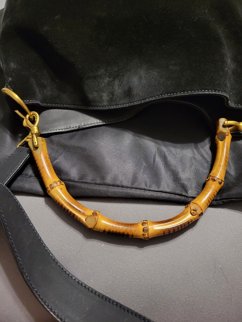 Vintage EUC!! Gucci Bamboo 2-Way Suede & Leather Bag With COA/Unbranded Dustbag - Picture 9 of 15